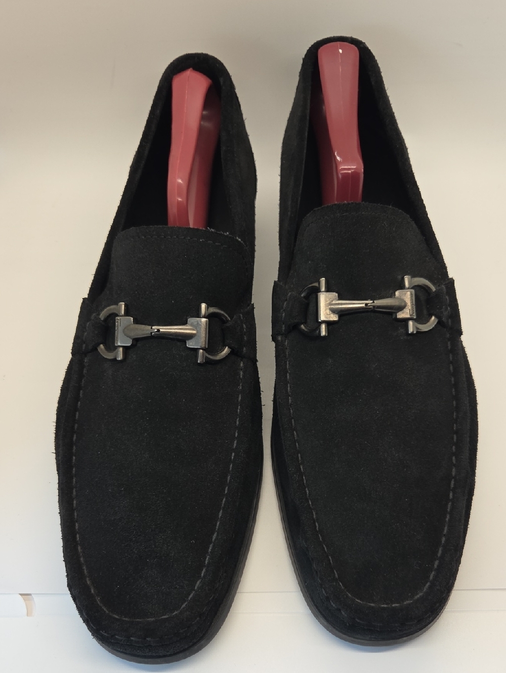 Ferragamo Men's Black Suede Gancini Bit Loafers 10 2e